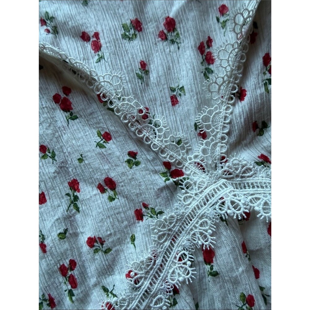 Peach Brand Women's Floral Lace-Trim Babydoll Top Cottagecore - Picture 4 of 5